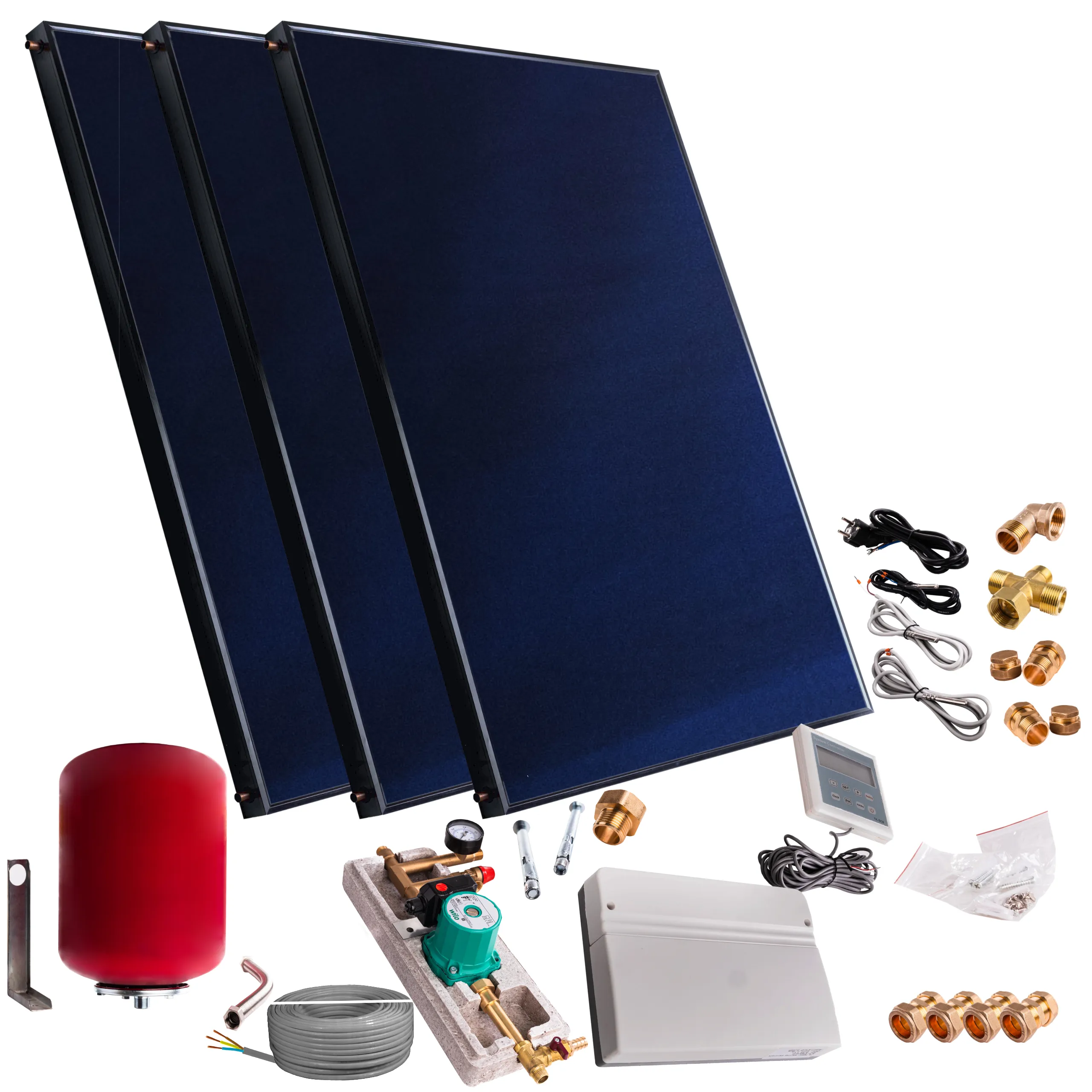 Zestaw solarny marki THUNDER® z trzema panelami płaskimi 2.5m²