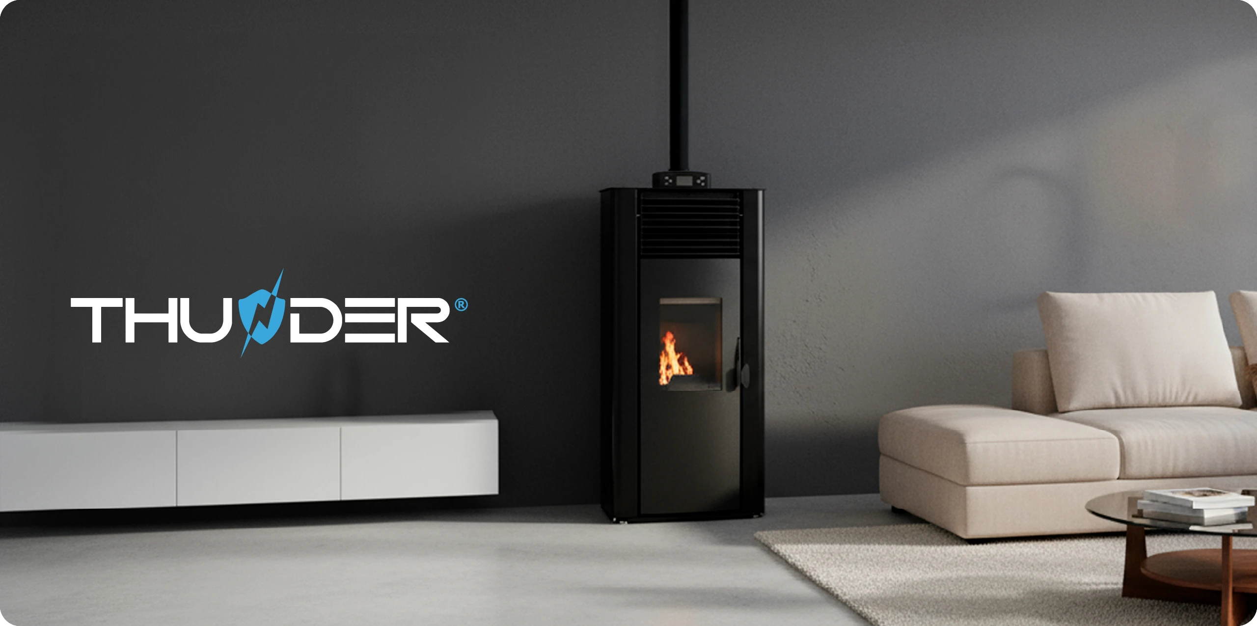 Piec na pellet wolnostojący 12kW – THUNDER ARIA-BLACK